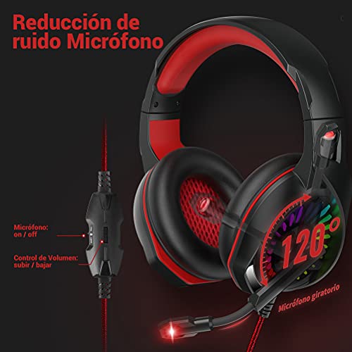 Auriculares Gaming Cascos Gaming Profesional Audio Estéreo con Micrófono para PC, PS4, Switch, Xbox, Smartphone, Claridad de Sonido