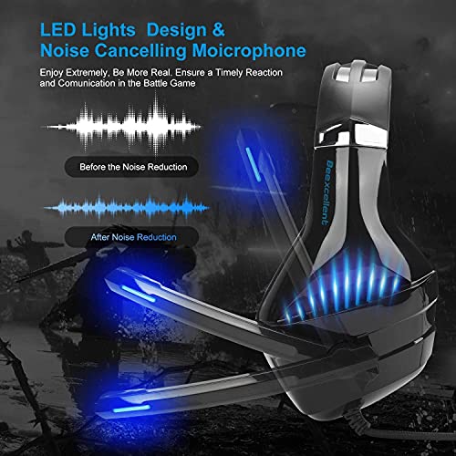 Auriculares Gaming con Micrófono para PS4 Xbox One, Efair Cascos Gaming Stereo con luz LED & Suave Orejeras de Memoria, Diadema Acolchada y Ajustable, 3.5mm Jack para PC NTDSwitch