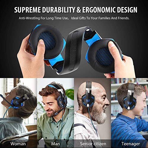 Auriculares Gaming Estéreo con Microfono para PS4 PC Xbox One, Cascos Gaming Professional con Bass Surround para Nintendo Switch Gamer, Diadema Acolchada y Ajustable(Tiene un adaptador cable)