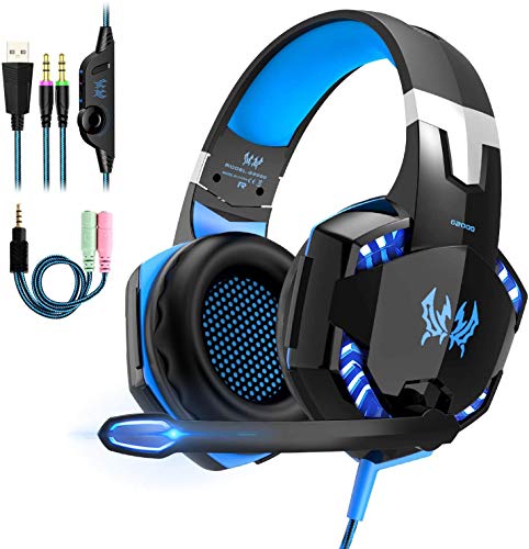 Auriculares Gaming Estéreo con Microfono para PS4 PC Xbox One, Cascos Gaming Professional con Bass Surround para Nintendo Switch Gamer, Diadema Acolchada y Ajustable(Tiene un adaptador cable)