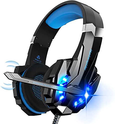 Auriculares Gaming PS4,Cascos Gaming, Auriculares Cascos Gaming de Mac Estéreo con Micrófono Juego Gaming Headset con 3.5mm Jack Luz LED Bajo Ruido Compatible con PC Xbox One Nintendo Switch (Blue)