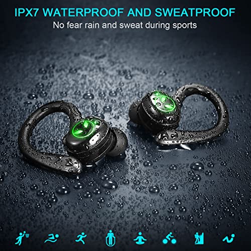 Auriculares Inalambricos Deportivos, Auriculares Bluetooth 5.1 Deporte con Estéreo Mic, IP7 Impermeable Cascos Inalambricos Sport con Gancho, In Ear Auriculares, Reproducción de 40 Horas, USB-C, Negro