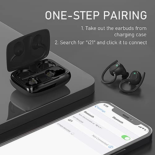 Auriculares Inalambricos Deportivos, Auriculares Bluetooth 5.1 Sport, Cascos Inalambricos Deporte con Ganchos IP7 Impermeable Estéreo Earbuds con Mic y Estuche de Carga USB-C, 48H para Running Viajes