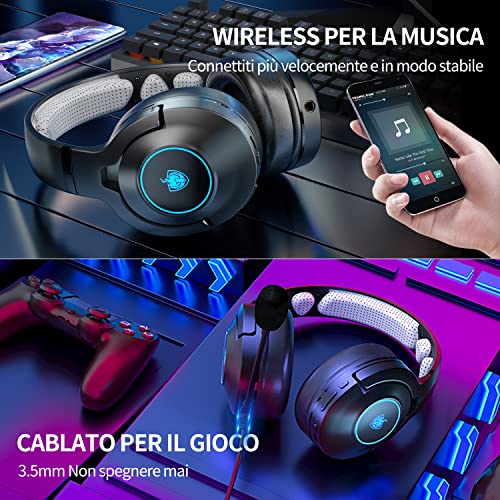 Auriculares para Juegos para PS4, Auriculares con Cable Xbox One con Micrófono Desmontable con Cancelación de Ruido, Auriculares Inalámbricos Bluetooth para Música - Azul