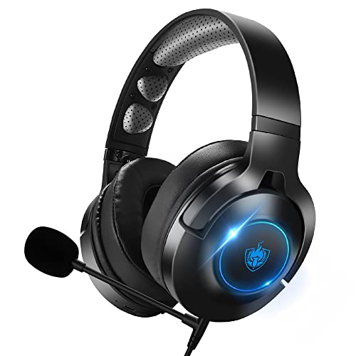 Auriculares para Juegos para PS4, Auriculares con Cable Xbox One con Micrófono Desmontable con Cancelación de Ruido, Auriculares Inalámbricos Bluetooth para Música - Azul
