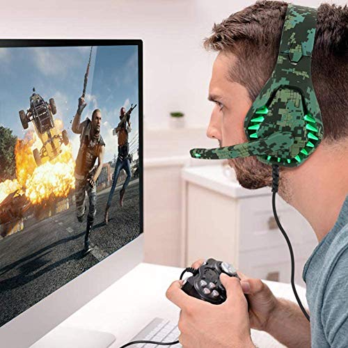 Auriculares para juegos PS4 con estéreo de sonido envolvente 7.1 para interruptor PS5, Luz LED de vibración de micrófono omnidireccional, Compatible con Mac Laptop, Camo Green