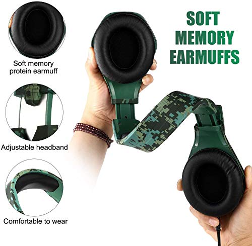 Auriculares para juegos PS4 con estéreo de sonido envolvente 7.1 para interruptor PS5, Luz LED de vibración de micrófono omnidireccional, Compatible con Mac Laptop, Camo Green