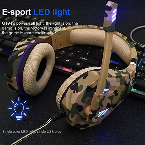Auriculares para videojuegos para PS4, Xbox One, PC, con micrófono, luz LED, cancelación de ruido, compatible con Nintendo Switch, Games, ordenador portátil, Mac y PS3 (camuflaje), color amarillo