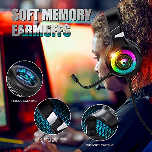 Auriculares para videojuegos para Xbox One, PC, PS5, PS4, ordenador portátil, 3,5 mm, sonido envolvente, auriculares con cable, únicos y geniales, luz RGB multicolor