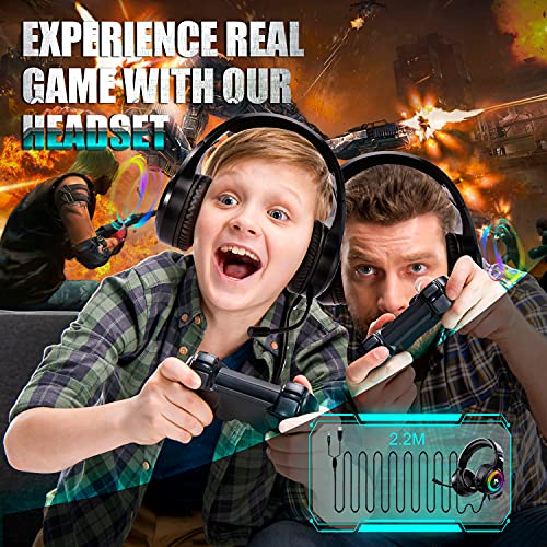 Auriculares para videojuegos para Xbox One, PC, PS5, PS4, ordenador portátil, 3,5 mm, sonido envolvente, auriculares con cable, únicos y geniales, luz RGB multicolor