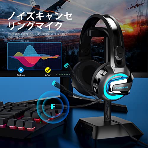 Auriculares para Videojuegos, YOTMS H4 7.1 Estéreo Cascos Gaming con Micrófono y Cable para PS4, PS5, Nintendo Switch, PC, Xbox One, Móvil, Mac Ajustable Headset con luz LED Controlador de 50mm, Azul