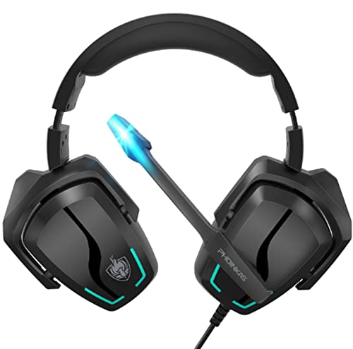 Auriculares para Videojuegos, YOTMS H6 7.1 Estéreo Cascos Gaming con Micrófono y Cable para PS4, PS5, Nintendo Switch, PC, Xbox One, Móvil, Mac Ajustable Headset con luz LED Controlador de 40mm, Negro