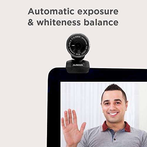 AUSDOM Webcam 1080P, AW615 de Alta Definición con Micrófono con Gran Apertura Compatible con Skype, MSN, Facebook, Google Hangouts, Webcam de USB Plug and Play, Web CAM para Ordenador, PC, etc