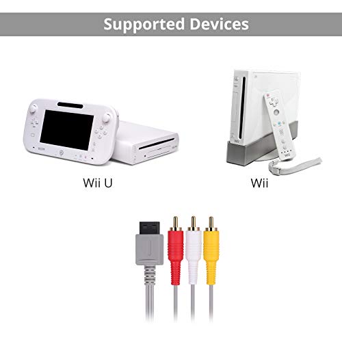 AUTOUTLET Cable AV para Wii / Wii U, Cable Estándar AV de Audio y Video, 1.8m 6 Pies Composite Retro 3 RCA Chapado en Oro para Nintendo Wii Wii U, la Consola de Juegos Wii