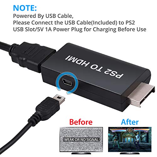 AUTOUTLET PS2 a HDMI Adaptador Convertidor PS2 to HDMI con 3,5 mm Conector de Audio para Auriculares con Cable HDMI de 3 Pies para PS2 HDTV Monitor HDMI