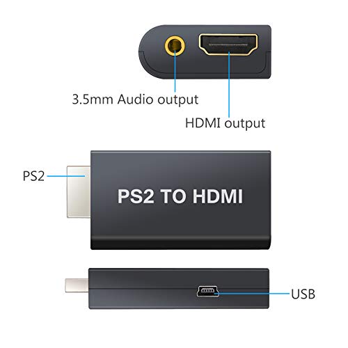 AUTOUTLET PS2 a HDMI Adaptador Convertidor PS2 to HDMI con 3,5 mm Conector de Audio para Auriculares con Cable HDMI de 3 Pies para PS2 HDTV Monitor HDMI