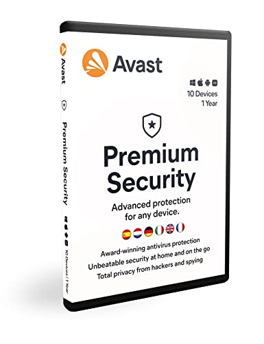 Avast Premium Security 2021/2022, Multidispositivos, 10 dispositivos, 1 Año, Protección antivirus, En Caja