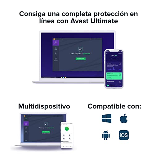 Avast Ultimate - Antivirus Avast Premium Security con Avast SecureLine VPN y Avast Cleanup Premium | 10 Dispositivo | 1 Año | PC/Mac | Código de activación enviado por email