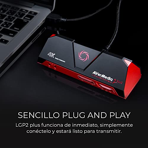 AVerMedia Live Gamer Portable 2 Plus GC513, 4K Pass-Through, 4K Full HD 1080p60 USB Captura de juegos, PC & PC Free mode, Record, Stream, Plug & Play, Party Chatcompatible con XBOX, PS4, PS5, Switch