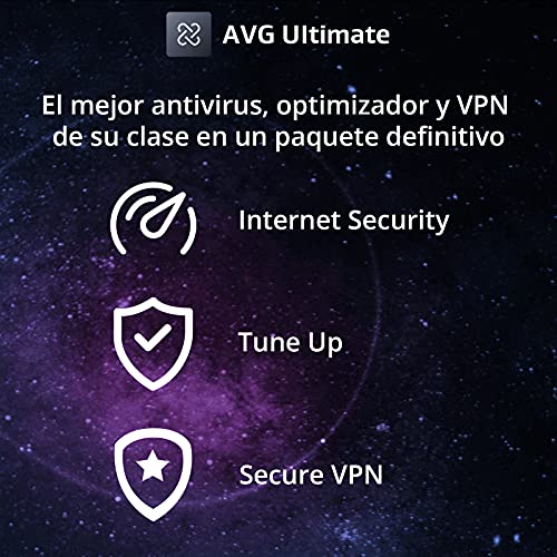 AVG Ultimate - Antivirus con AVG Secure VPN y AVG TuneUp para agilizar su PC - Para descargar | 10 Dispositivo | 1 Año | PC/Mac | Código de activación enviado por email