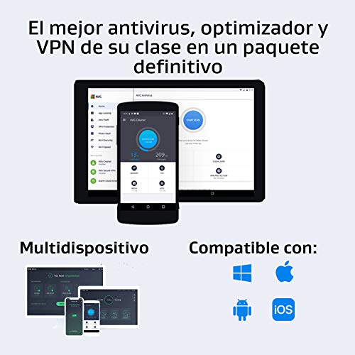 AVG Ultimate - Antivirus con AVG Secure VPN y AVG TuneUp para agilizar su PC - Para descargar | 10 Dispositivo | 1 Año | PC/Mac | Código de activación enviado por email
