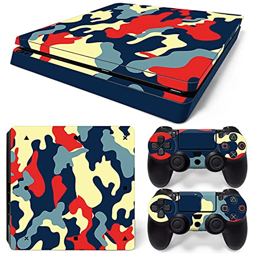 AXDNH PS4 Slim Console Skin Pegatinas De Vinilo Calcomanías De Vinilo Cubiertas De Envoltura, Pegatina para Playstation 4 Slim Controller Skin, Diseño De Costuras De Camuflaje De 3 Colores,2310