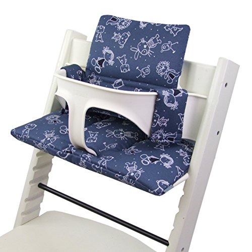 BambiniWelt - Cojín de asiento para trona Stokke Tripp Trapp, en 20 colores, asiento de 2 piezas, funda de repuesto Marine W. Figuren