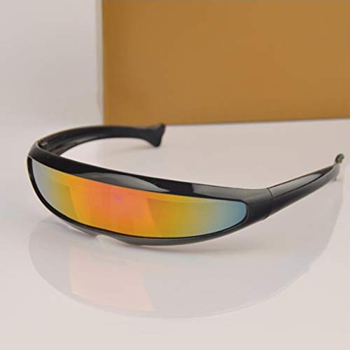 Banane Futuristic Cyclops Shield Sunglasses, estrechas Futurista Soldat Space Alien Robot Gafas de sol Color Mirrored Lens Gafas de sol Protección UV para adultos niños