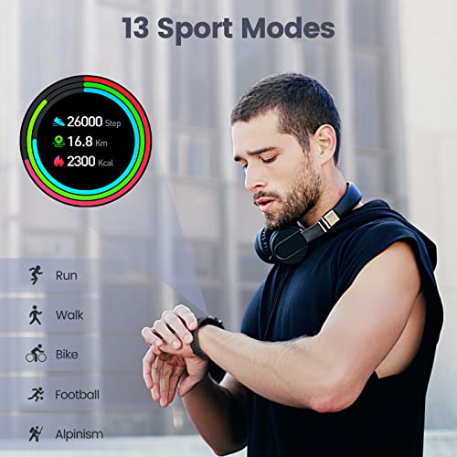 BANLVS Smartwatch, Reloj Inteligente Hombre IP68 con 3 Correas, Pulsómetro, 13 Modos Deportes, Smartwatch Hombre con Notificación Inteligente, Cronómetros, Podómetro para Android iOS