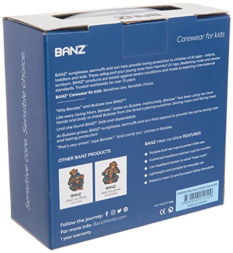 BANZ BABY EAR DEFENDERS, Protector acustico con almohadillas para bebés a partir de 3 años (Azul)