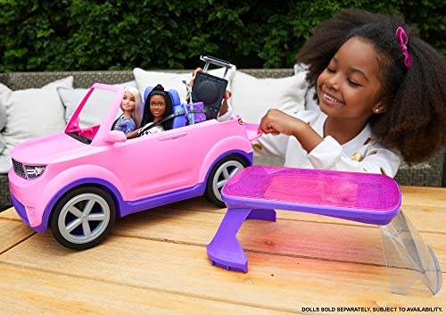 Barbie Dreamhouse Coche musical rosa con purpurina, vehículo de juguete para muñecas, regalo para niñas y niños +3 años (Mattel GYJ25)