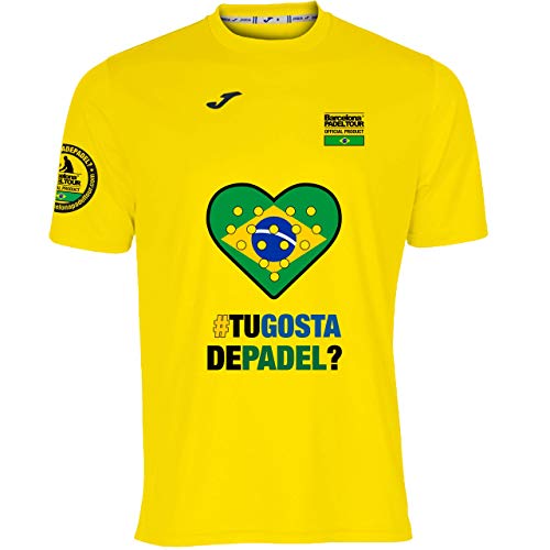 Barcelona Padel Tour | Camiseta Técnica de Manga Corta para Hombre Joma | En Tejido Micro Mesh Transpirable con Corazón Love Pádel y Bandera Brasil | Amarillo XXL
