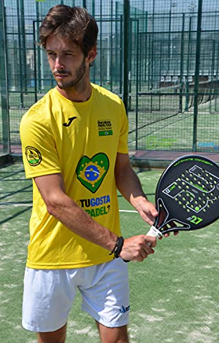 Barcelona Padel Tour | Camiseta Técnica de Manga Corta para Hombre Joma | En Tejido Micro Mesh Transpirable con Corazón Love Pádel y Bandera Brasil | Amarillo XXL