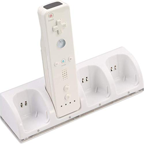 Base de Cargador + 2800 mAh Baterías Recargables para Mandos Wii, YFish Estación Carga Mandos a la Vez, Indicador LED Se Encienda como Que Está Cargando (Blanco-4 Dock)