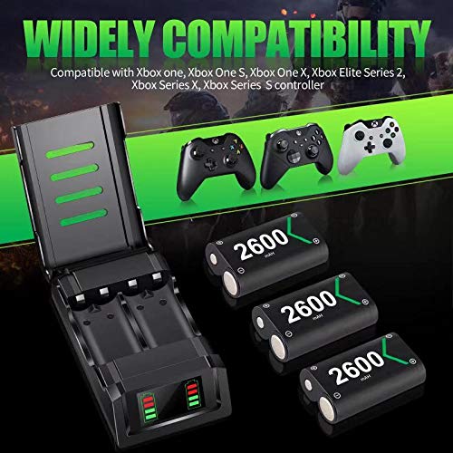 Batería de Controlador para Xbox One Series X S, Mando Cargador 3x 2600 mAh Recargable Battery Pack Accesorios para Xbox One/ Xbox One S/Xbox One X/Elite/Xbox Series X S Controller