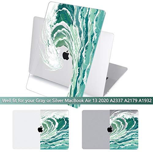 Batianda - Carcasa rígida para MacBook Air 13 2020 2019 2018 M1 A2337 A1932 A2179 con Touch ID Funda protectora de plástico para ordenador portátil, cubierta rígida con piel de teclado, ola verde