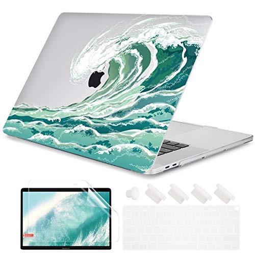Batianda - Carcasa rígida para MacBook Air 13 2020 2019 2018 M1 A2337 A1932 A2179 con Touch ID Funda protectora de plástico para ordenador portátil, cubierta rígida con piel de teclado, ola verde