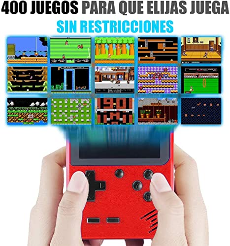 BCM Consola 400 Juegos Clasicos Portátil con Mado Dos Jugadores Pantalla 3" Color Salida TV Niño Adultos ROJA