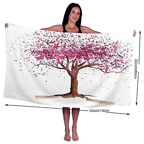 Beach Bath Towel,Japanese Cherry Blossom Buds Sakura Tree in Watercolor Beauty Essence Artwork,Lightweight Beach Blanket Absorbent Quick Dry Cool Pool Beach Swim Towels