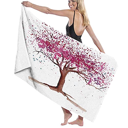 Beach Bath Towel,Japanese Cherry Blossom Buds Sakura Tree in Watercolor Beauty Essence Artwork,Lightweight Beach Blanket Absorbent Quick Dry Cool Pool Beach Swim Towels