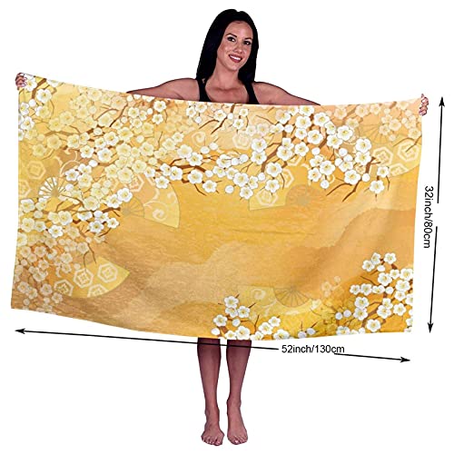 Beach Bath Towel,Japanese Cherry Blossom Sakura Tree Branches Ethnic Ancient Blooms Artwork,Lightweight Beach Blanket Absorbent Quick Dry Cool Pool Beach Swim Towels