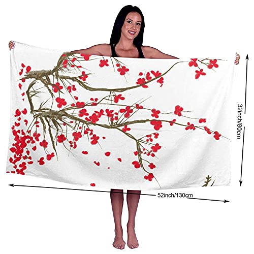 Beach Bath Towel,Nature Sakura Blossom Japanese Cherry Tree Garden Summertime Vintage Cultural Print,Lightweight Beach Blanket Absorbent Quick Dry Cool Pool Beach Swim Towels