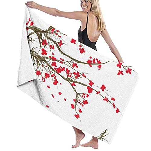 Beach Bath Towel,Nature Sakura Blossom Japanese Cherry Tree Garden Summertime Vintage Cultural Print,Lightweight Beach Blanket Absorbent Quick Dry Cool Pool Beach Swim Towels