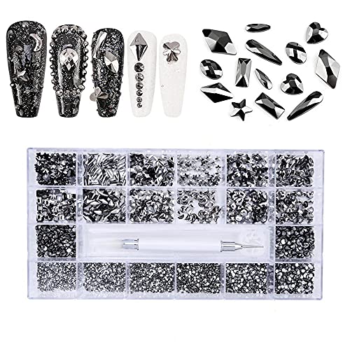 Bedazzler Kit con gemas de uñas, 10040 piezas de cristales de diamante en forma 3D, diamantes de imitación para manualidades, cristales de uñas VOSOVOVO-600+4700 negro