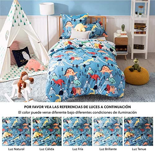 Bedsure Funda Nordica Cama 90 Infantil - Funda Edredon 140x200 cm con Funda Almohada 50x75 cm, Juego de Cama Juvenil 2 Piezas, Estampado de Dinosaurio, Reversible y Suave