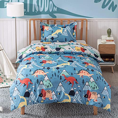 Bedsure Funda Nordica Cama 90 Infantil - Funda Edredon 140x200 cm con Funda Almohada 50x75 cm, Juego de Cama Juvenil 2 Piezas, Estampado de Dinosaurio, Reversible y Suave