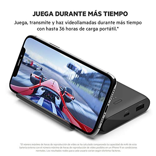 Belkin batería externa 10K con soporte Boost Charge para videojuegos (soporte integrado retractable para smartphone, puertos USB-C and USB, para iPhone 13, 13 Pro, 13 Pro Max, 13 mini y otros), negro