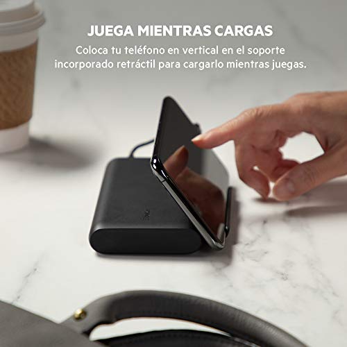 Belkin batería externa 10K con soporte Boost Charge para videojuegos (soporte integrado retractable para smartphone, puertos USB-C and USB, para iPhone 13, 13 Pro, 13 Pro Max, 13 mini y otros), negro