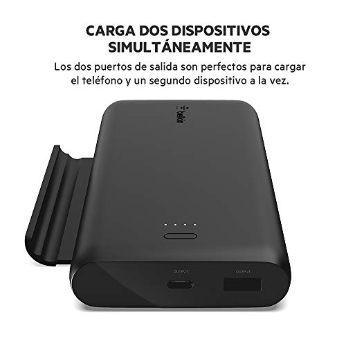 Belkin batería externa 10K con soporte Boost Charge para videojuegos (soporte integrado retractable para smartphone, puertos USB-C and USB, para iPhone 13, 13 Pro, 13 Pro Max, 13 mini y otros), negro