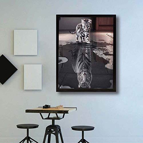 Bellatoi DIY 5D Diamante Pintura Kits, Gato y tigre Diamante Pintura por Número Kit,Rhinestone Bordado de Punto de Cruz Artes Manualidades Lienzo Pared Decoración